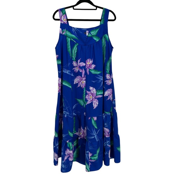 Royal Palm Hawaii Blue Floral Muumuu‎ Dress L Sleeveless Maxi USA Made - Picture 4 of 5